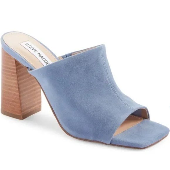 Steve Madden Shoes - Steve Madden Dress Heel Blue Mule Square Toe Suede Block Heel Slide Sandal